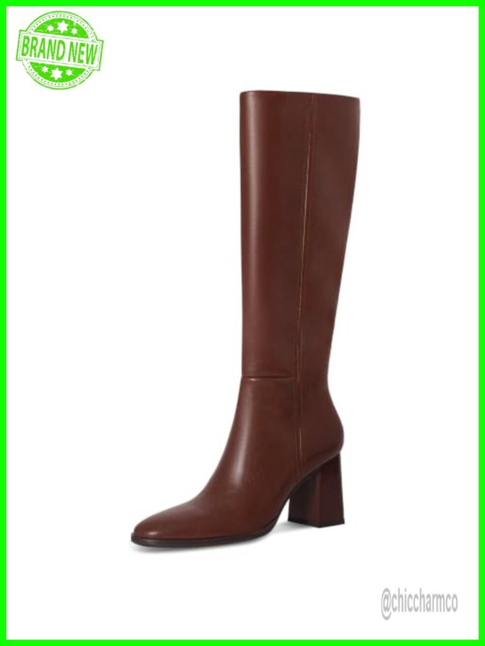 Knee High Block Heel Boots Pointed Toe Side Zip Faux Leather Women's